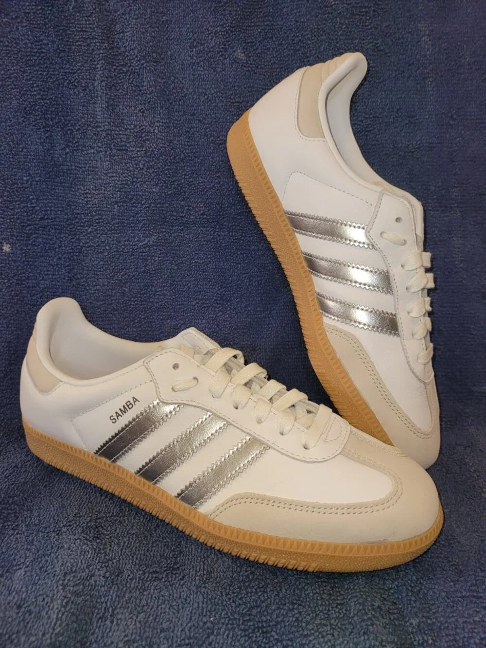 Adidas Samba🚺Women's Size 9 OG White Silver Metallic Grey Tan Sneakers JI2725 - Picture 7 of 16